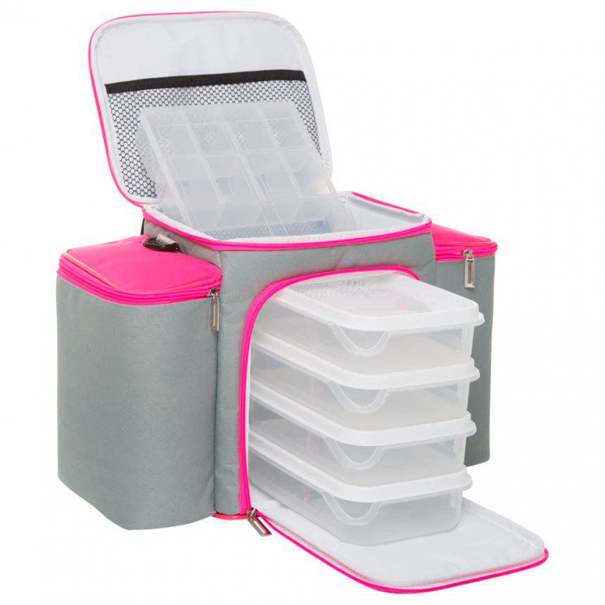 Bolsa Térmica 4 Potes - Cinza com Rosa