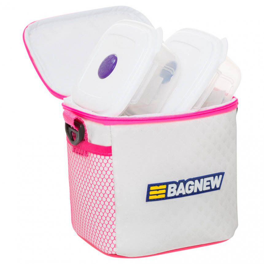 Bolsa Térmica 2 Potes - Branca com Rosa Style Fashion - Padrão: Único