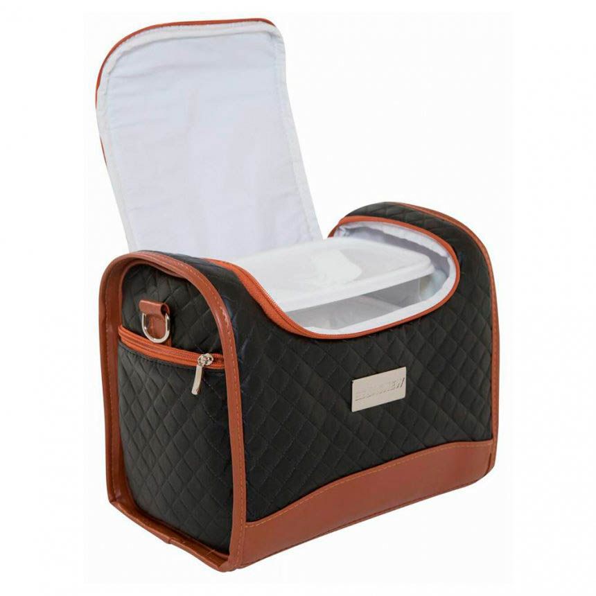 Bolsa Térmica 4 Potes - Preta com Marrom Classic