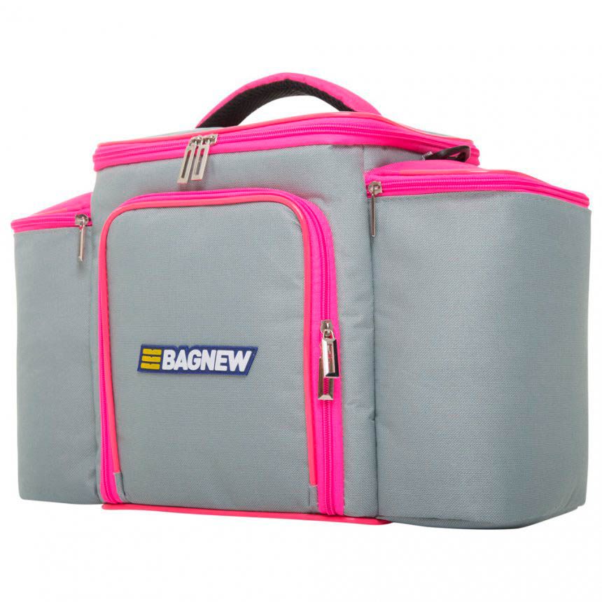 Bolsa Térmica 4 Potes - Cinza com Rosa