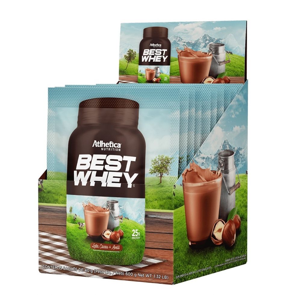Best Whey Sachê (Display com 15 sachês - 35g) - Leite, cacau & avelã (sachê 40g)