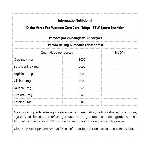 Diabo Verde Pre-Workout Zero Carb (300g) - Piña Colada
