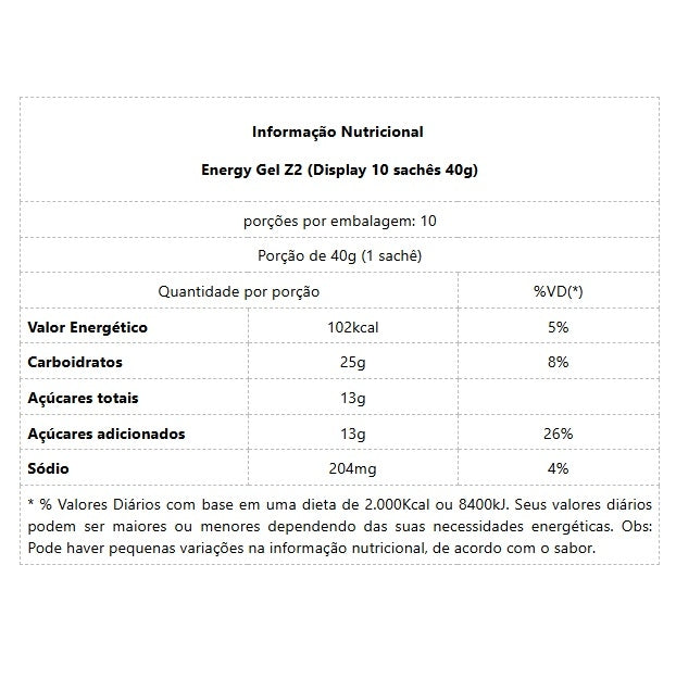 Energy Gel Z2 (Display 10 sachês 40g) - Água de coco