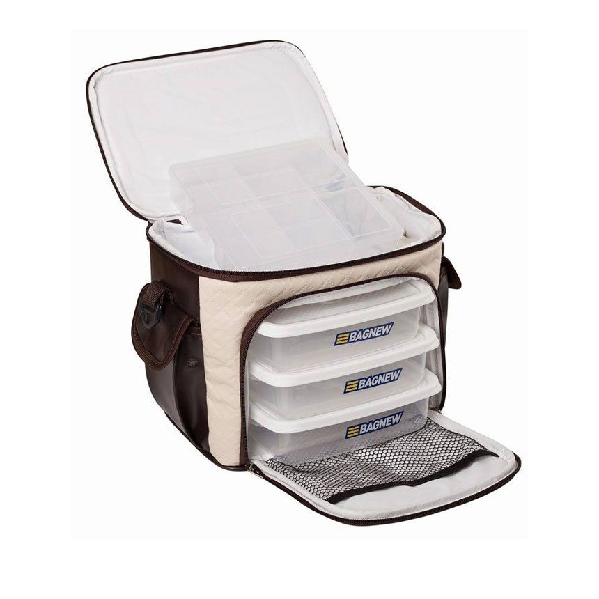 Bolsa Térmica 3 Potes - Marfim com Marrom Fit Model