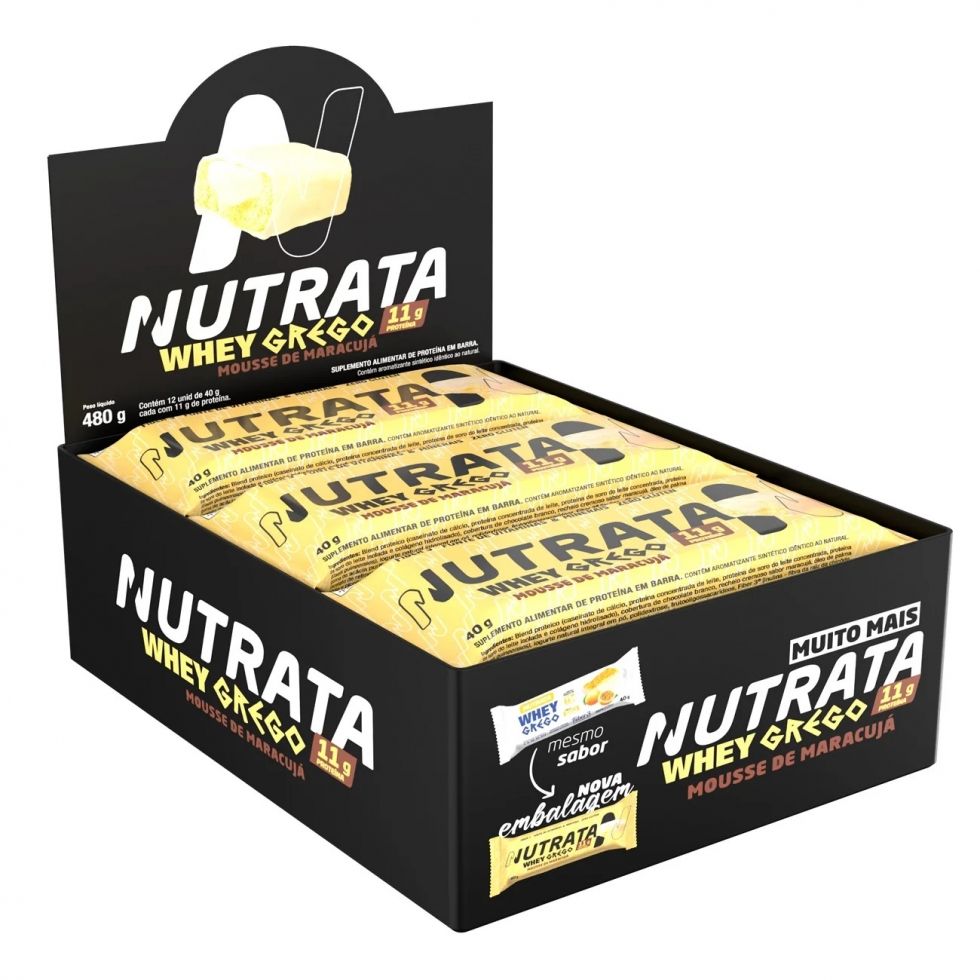 Whey Grego Bar Caixa com 12 Unidades (480g) - Mousse de Maracujá