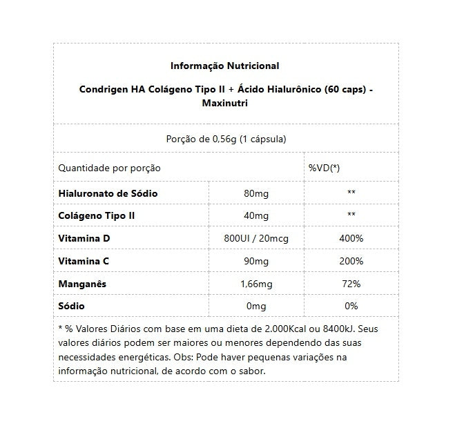 Condrigen HA Colágeno Tipo II + Ácido Hialurônico (30 caps)