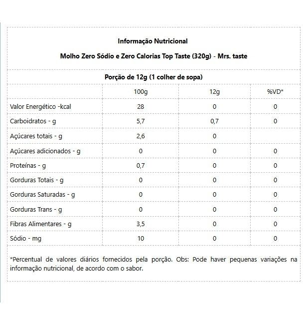 Molho Baixo Sódio e Baixa Caloria Top Taste (320g)
