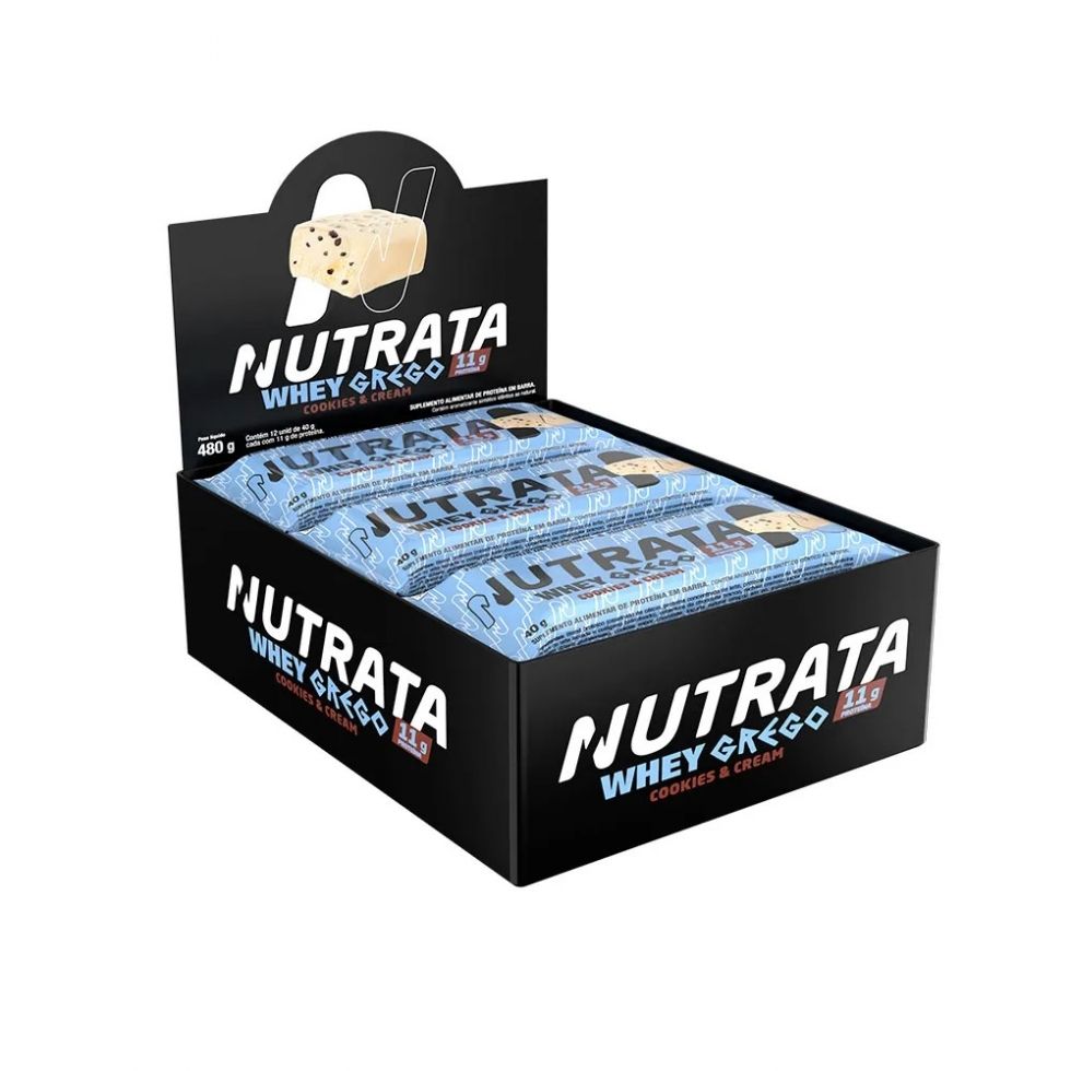 Whey Grego Bar Caixa com 12 Unidades (480g) - Sabor: Cookies e Cream