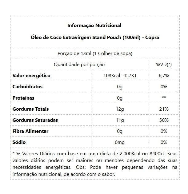Óleo de Coco Extravirgem Stand Pouch (100ml)