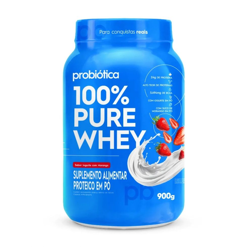 100% Pure Whey (900g) - Sabor: Iogurte c/ Morango
