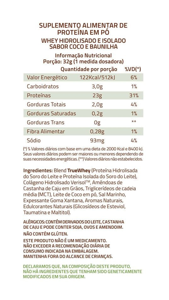 True Whey Display 320g (10 Sachês de 32g) - Hidrolisado e Isolado - Coconut Ice Cream