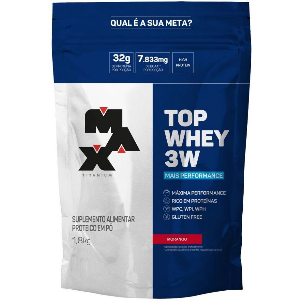 Top Whey 3W Refil (1,8kg) - Mais Performance - Morango