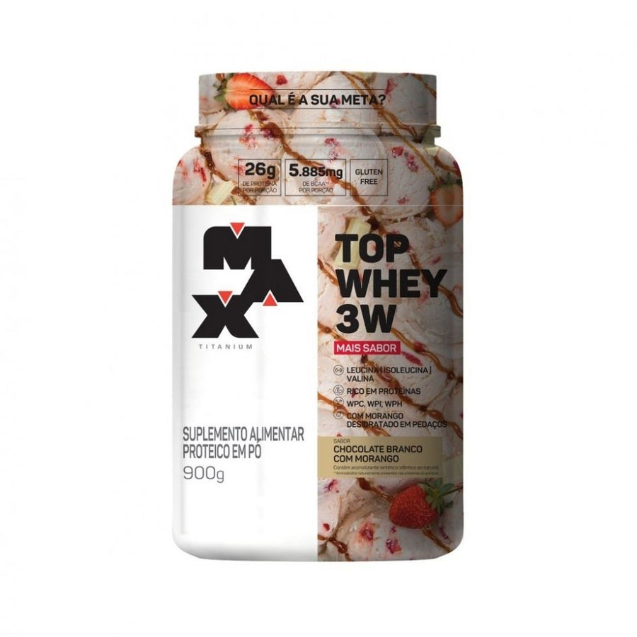 Top Whey 3W (900g) - Mais Sabor - Choc. Branco com Morango