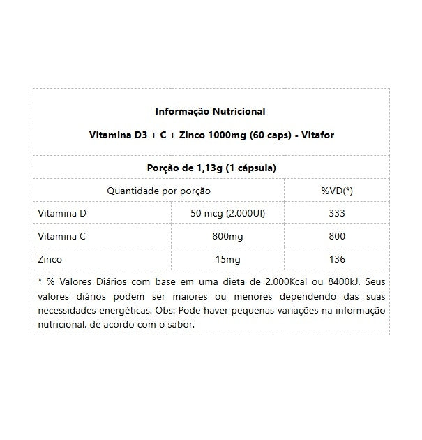 Vita D3 + Vit C + Zinco (60 caps)