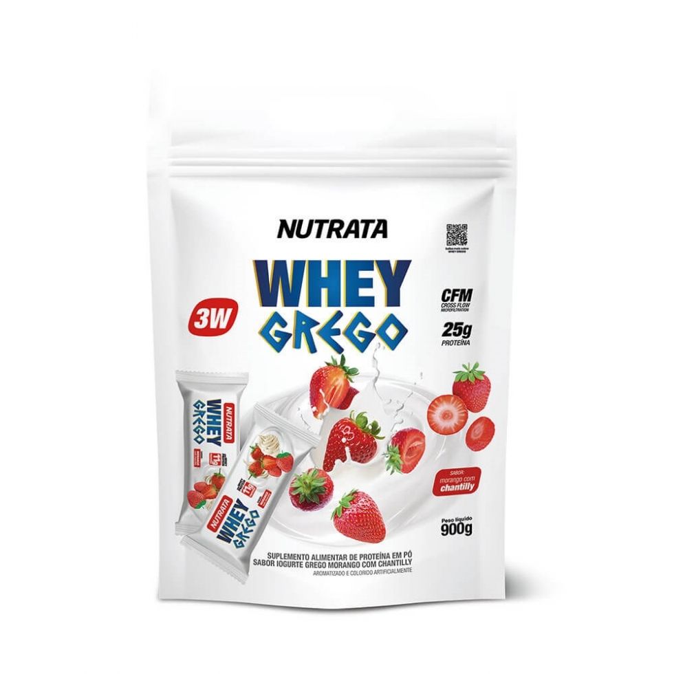 Whey Grego Refil (900g) - Morango com Chantilly